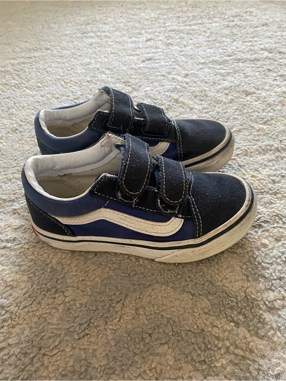 Vans Kids Navy Blue and White Velcro Sneakers